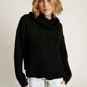 One Teaspoon NWT Classic Chunky Roll Neck Knit Sweater LARGE in black